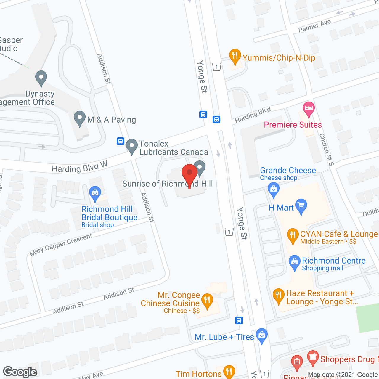 Map of the neighborhood around Sunrise of Richmond Hill