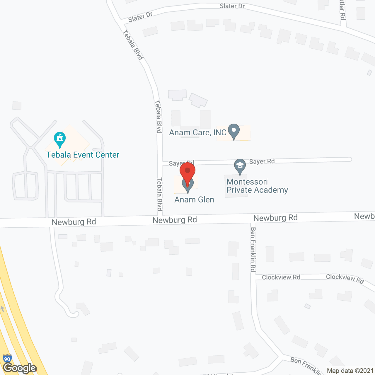 Map of the neighborhood around Anam Care/ Anam Glen