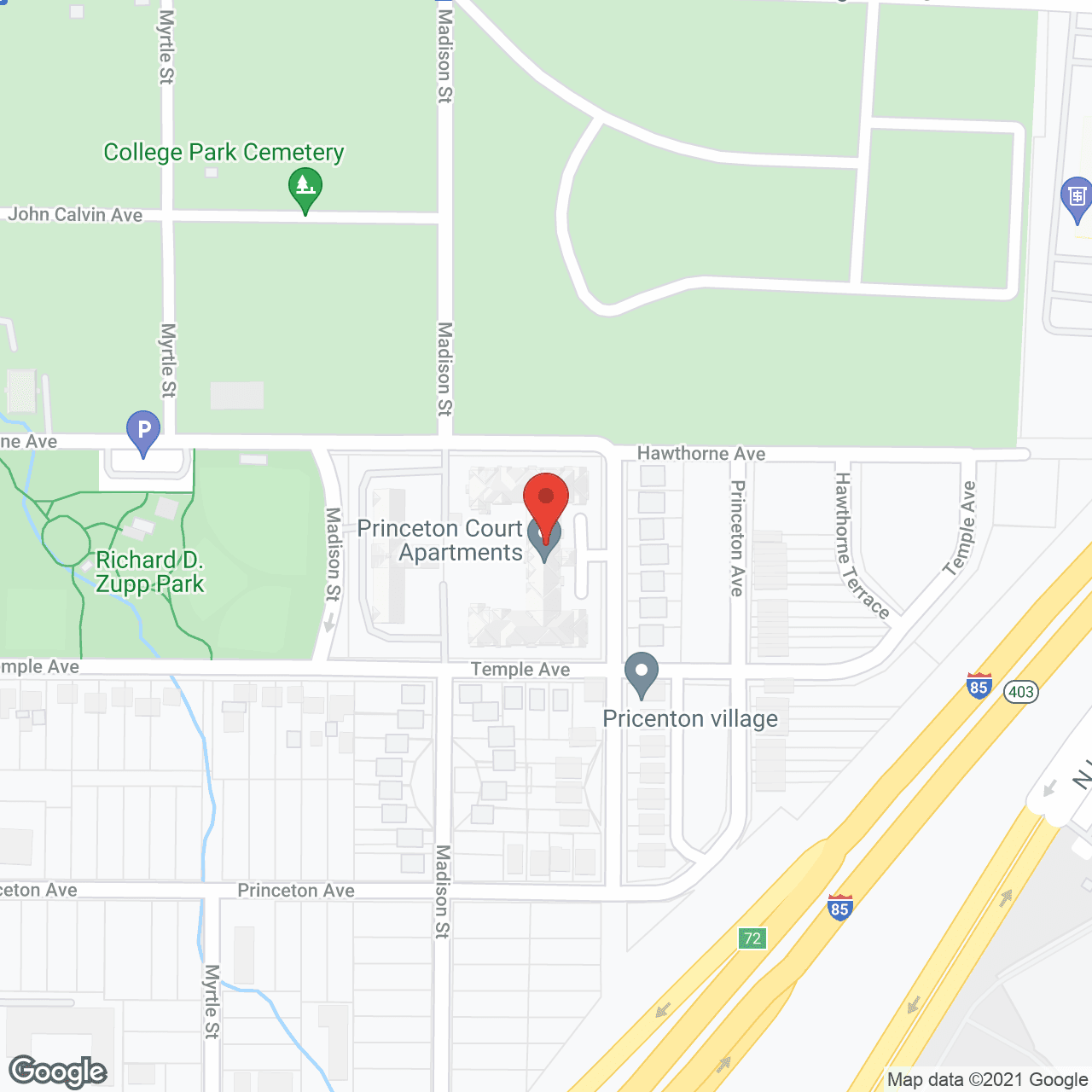 Map of the neighborhood around Princeton Court Senior