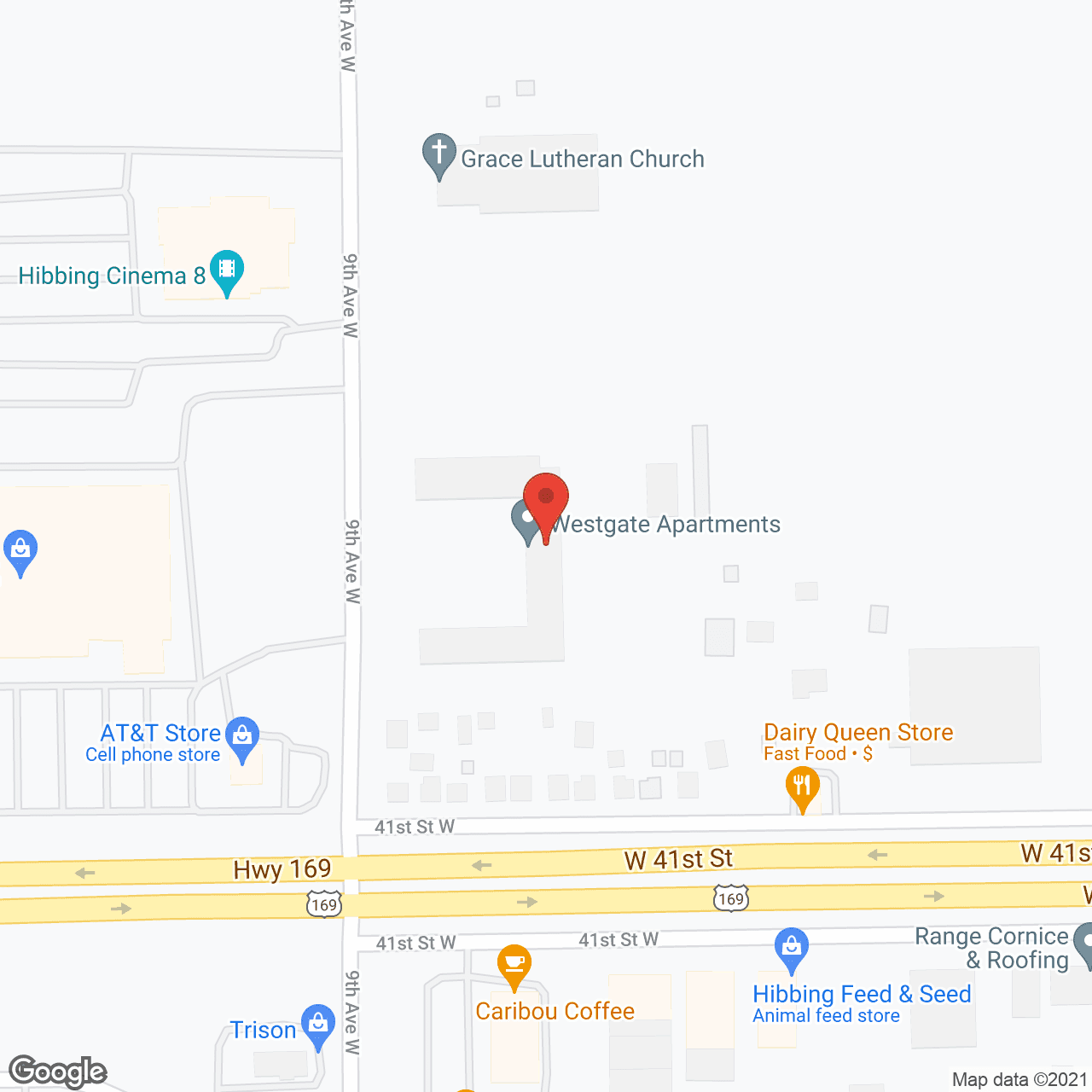 Map of the neighborhood around Westgate Apartments