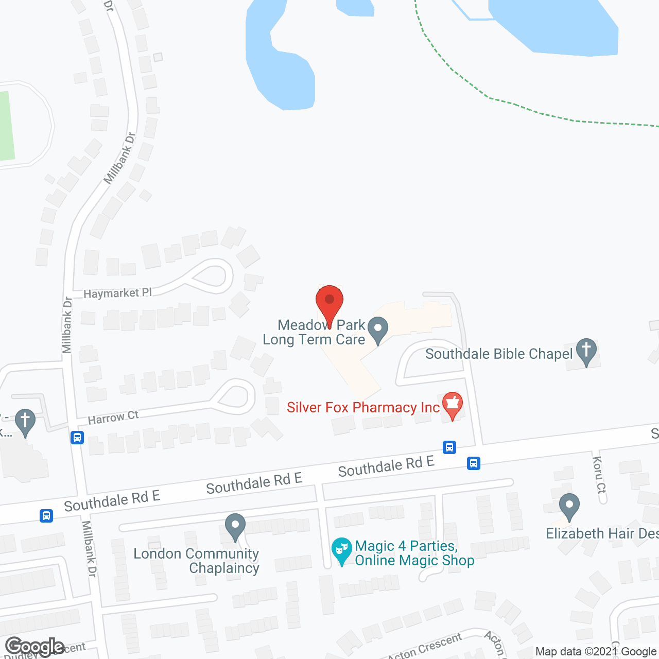 Map of the neighborhood around Meadow Park Retirement Lodge