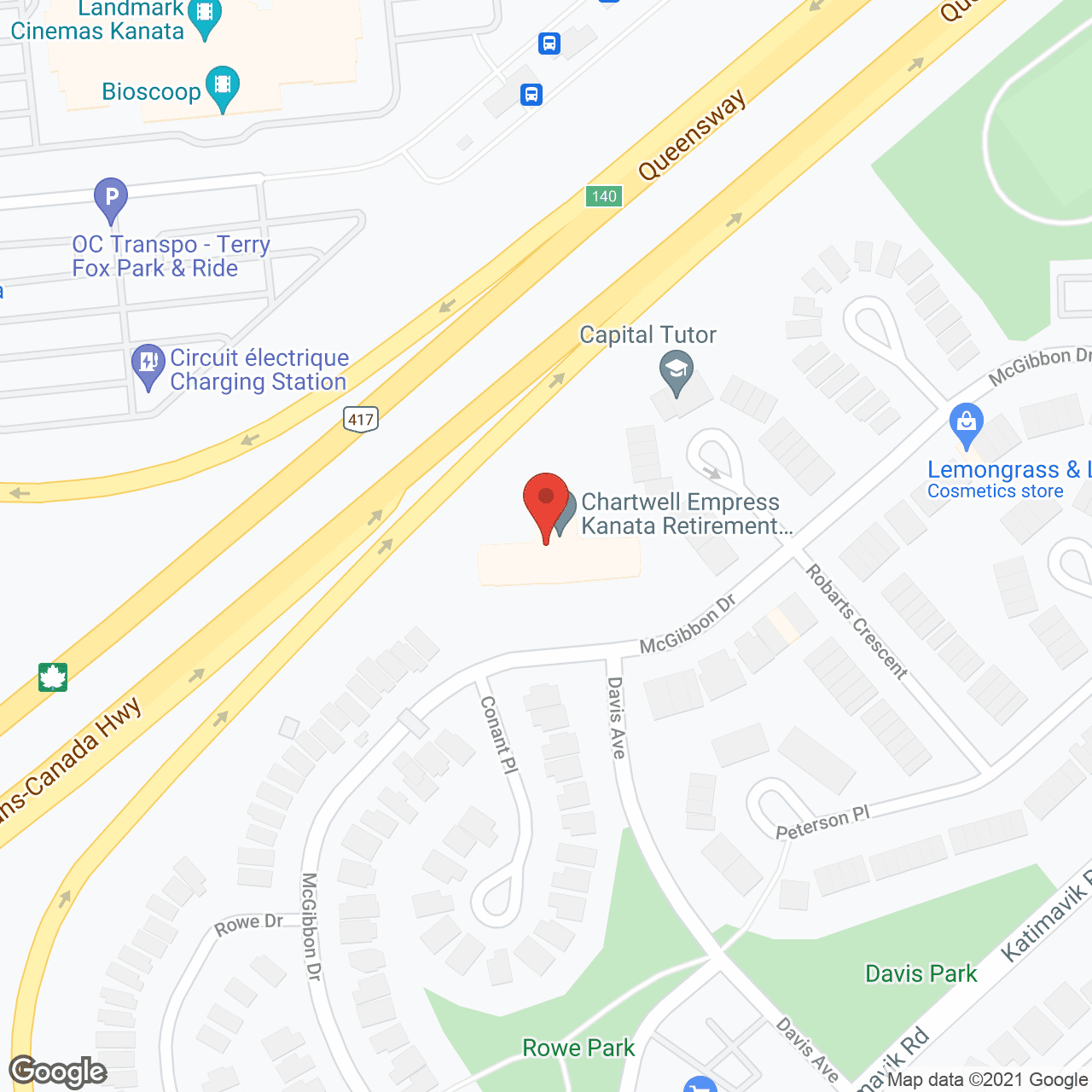 Map of the neighborhood around Empress Kanata