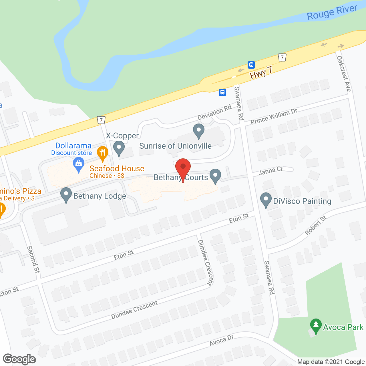 Map of the neighborhood around Bethany Courts