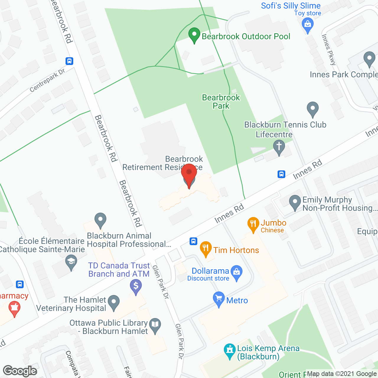 Map of the neighborhood around Amica At Bearbrook Court