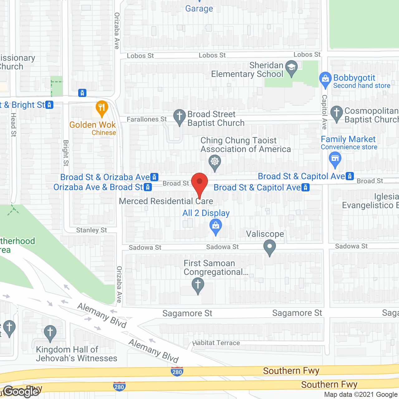 Map of the neighborhood around Merced Care 1 and 2