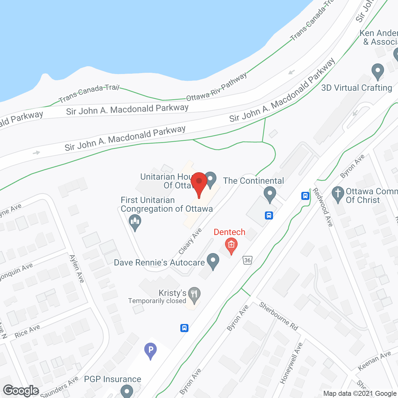 Map of the neighborhood around Unitarian House of Ottawa