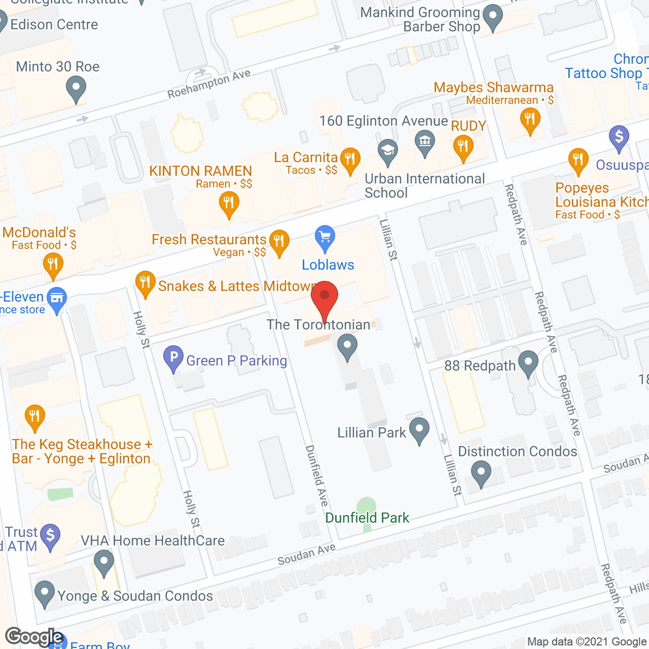 Map of the neighborhood around The Dunfield Retirement Residence
