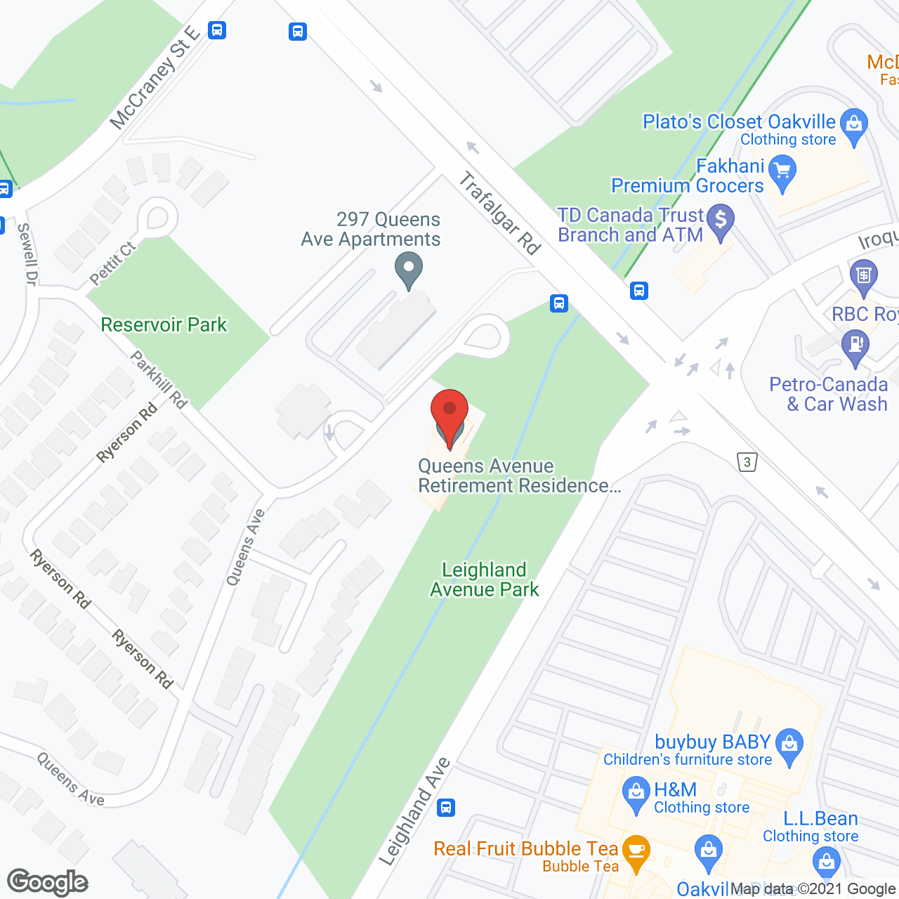 Map of the neighborhood around Queens Avenue Retirement Residence