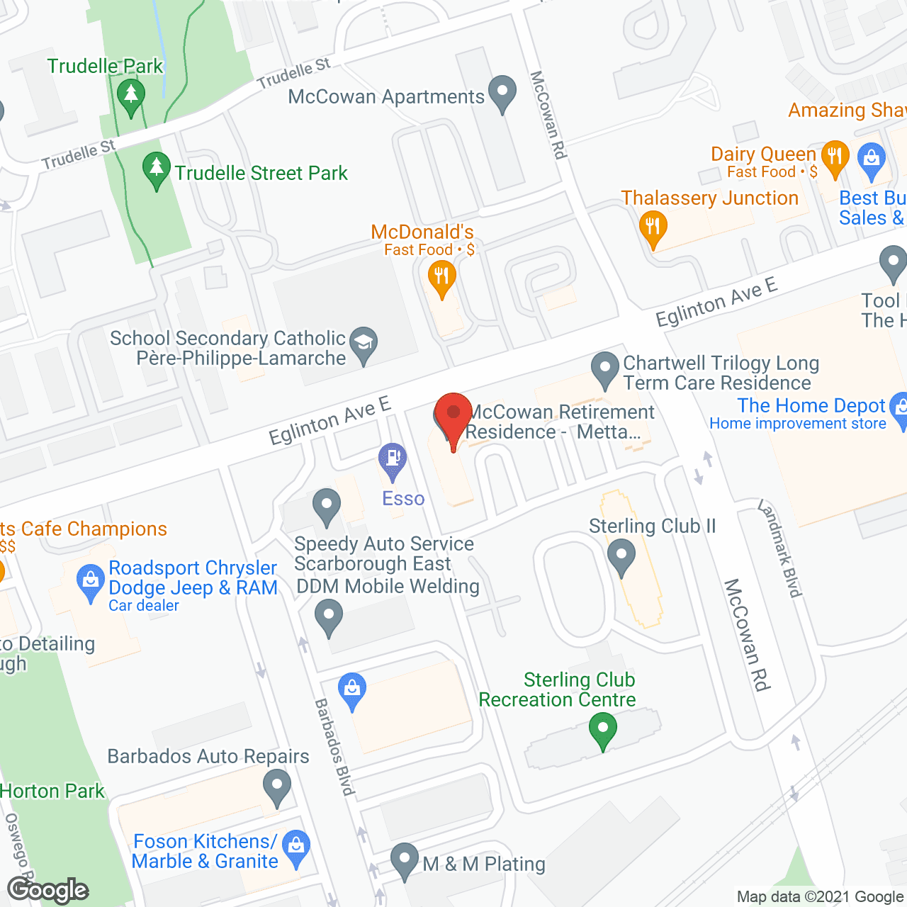Map of the neighborhood around McCowan Retirement Residence