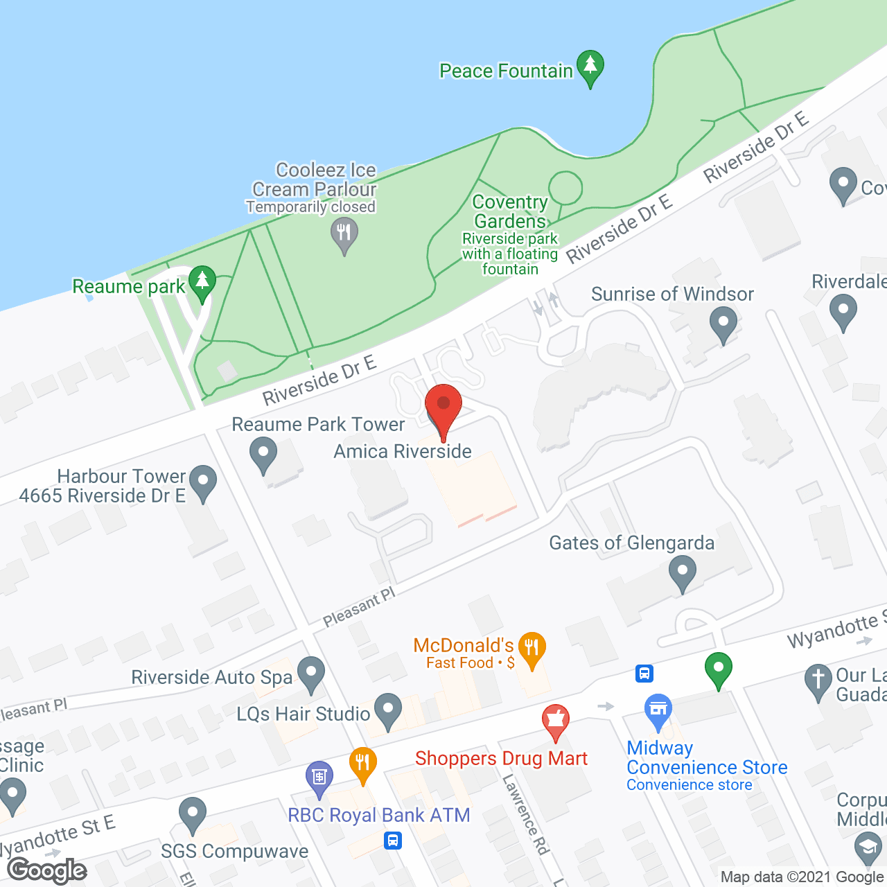 Map of the neighborhood around Amica Riverside