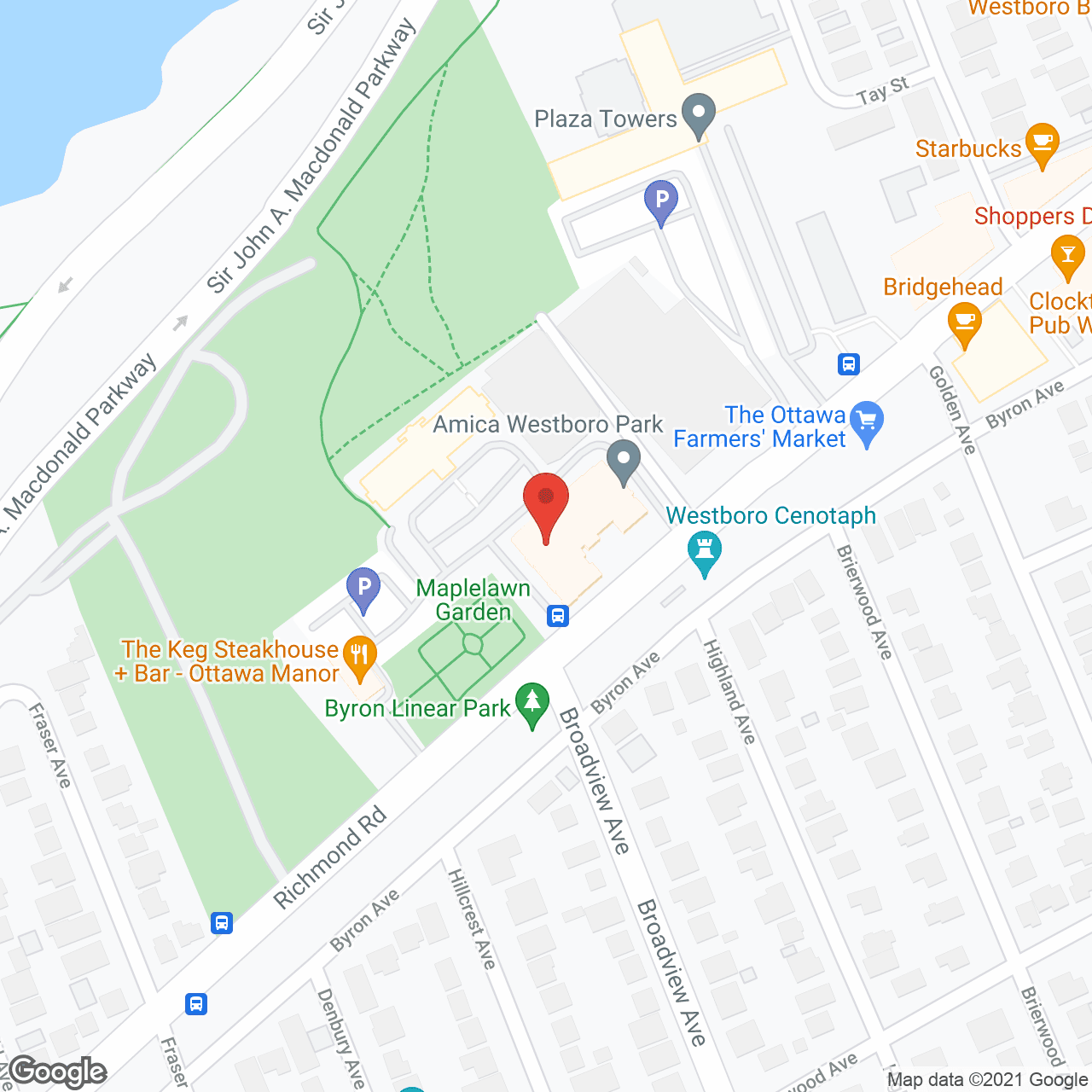 Map of the neighborhood around Amica Westboro Park
