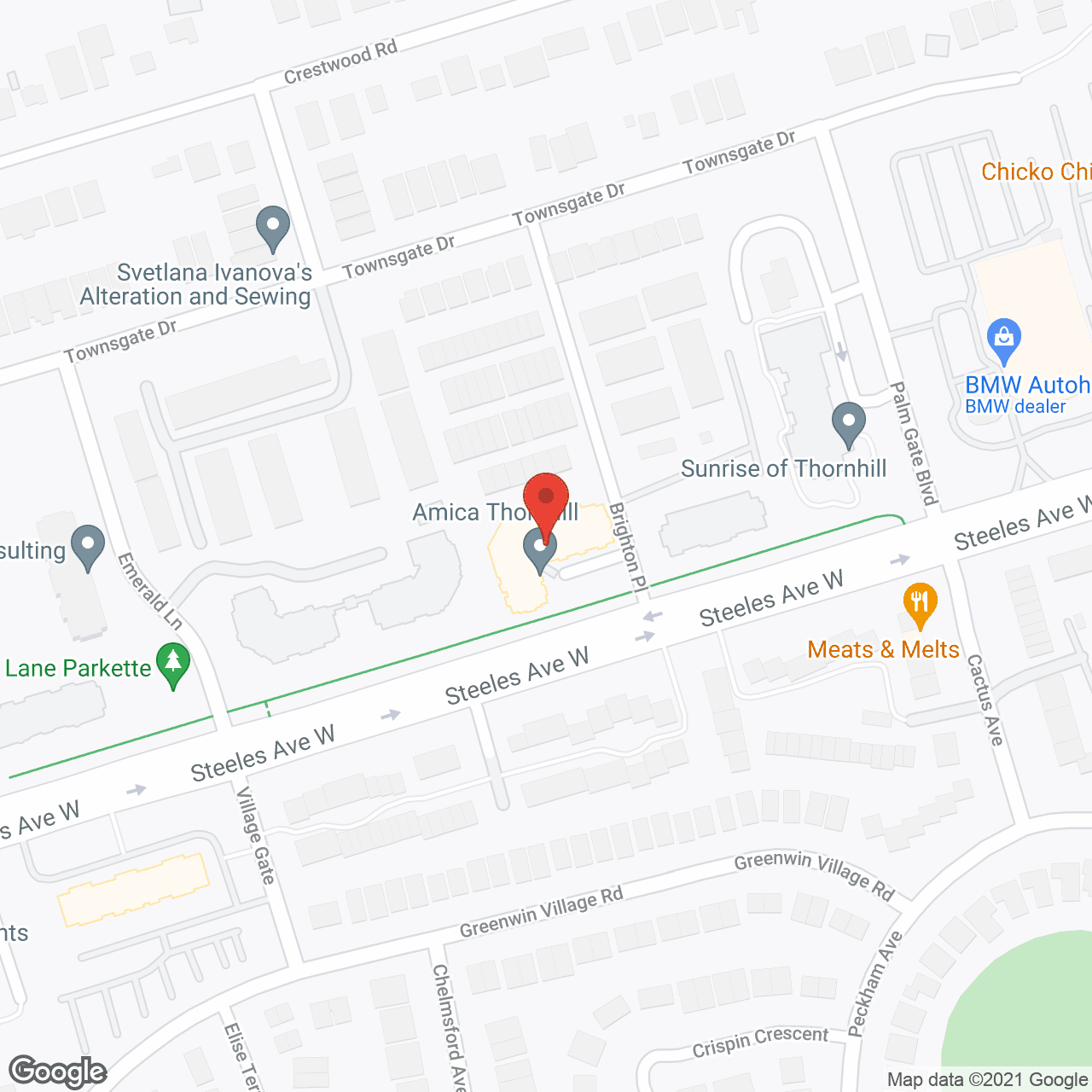 Map of the neighborhood around Amica Thornhill