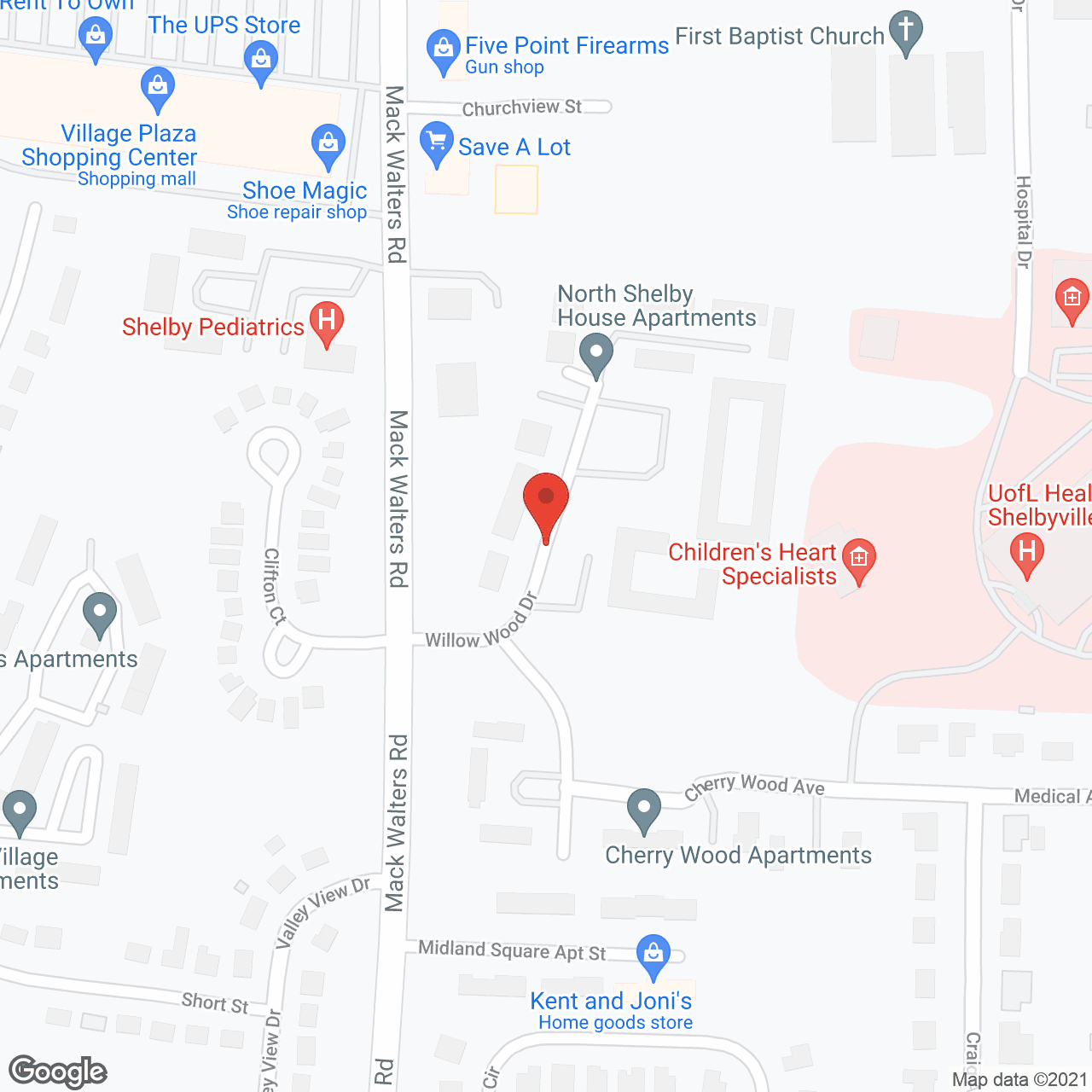 Map of the neighborhood around South Shelby House