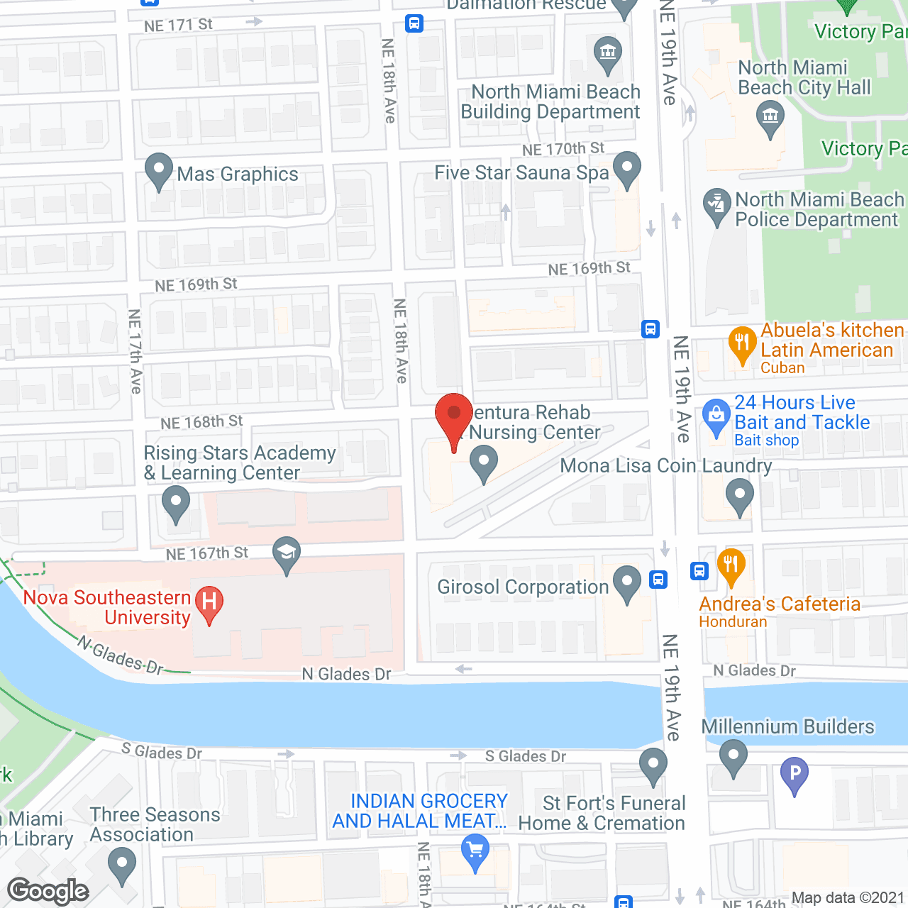 Map of the neighborhood around Aventura Rehab and Nursing Center