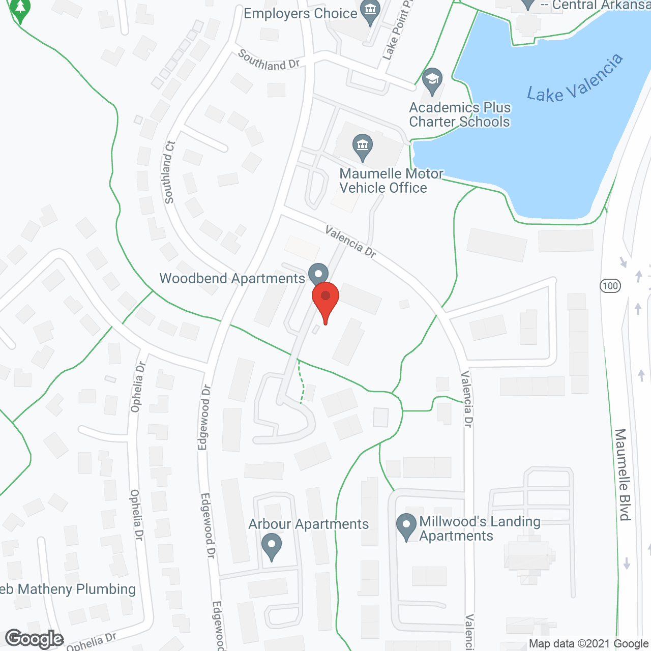 Map of the neighborhood around Woodbend Apartments