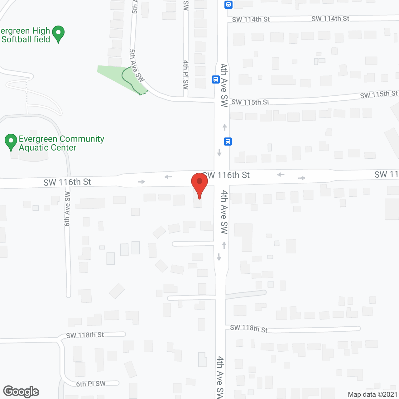 Map of the neighborhood around Evergreen Senior Care