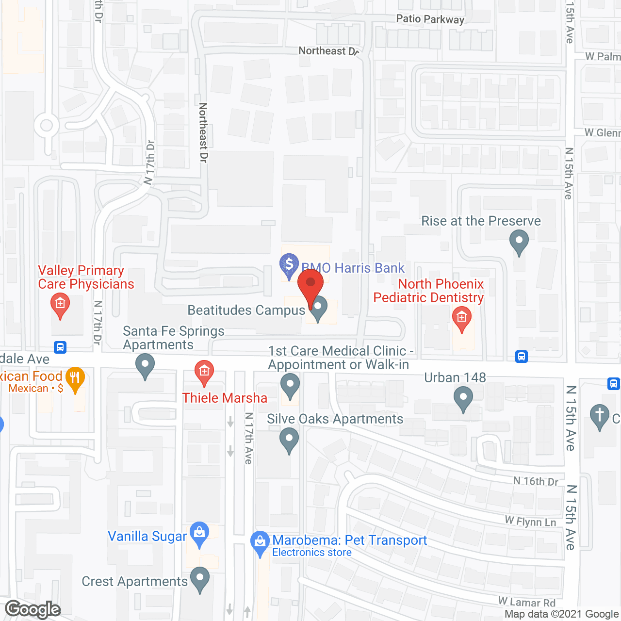 Map of the neighborhood around Beatitudes Campus, a CCRC