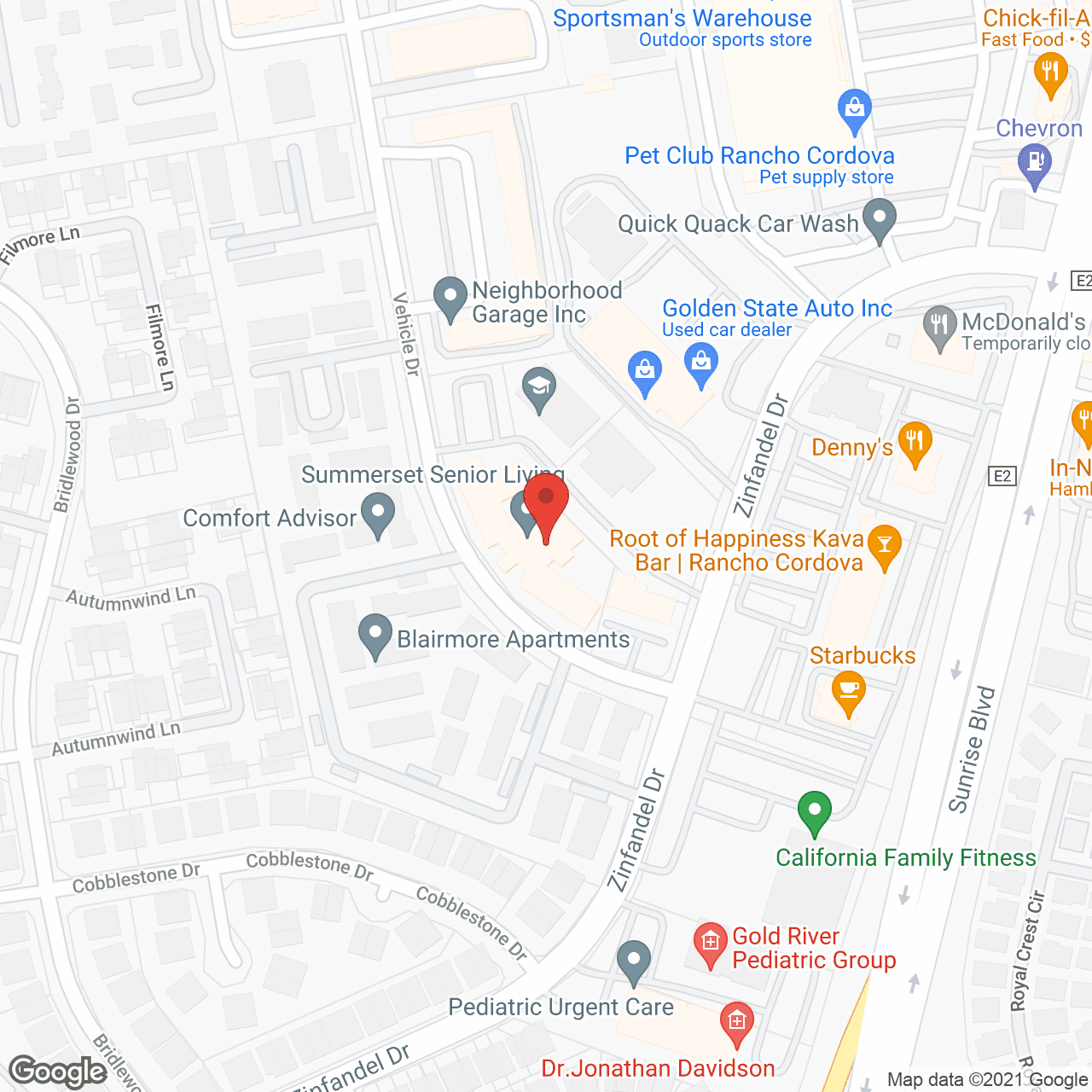 Map of the neighborhood around Summerset Senior Living - Rancho Cordova