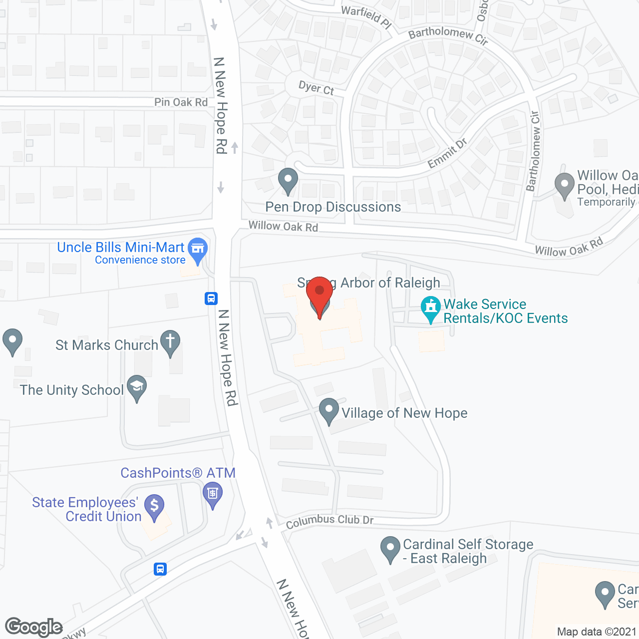 Map of the neighborhood around Spring Arbor of Raleigh