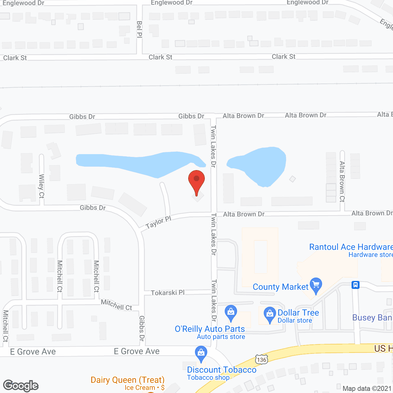 Map of the neighborhood around Twin Lakes Senior Villas