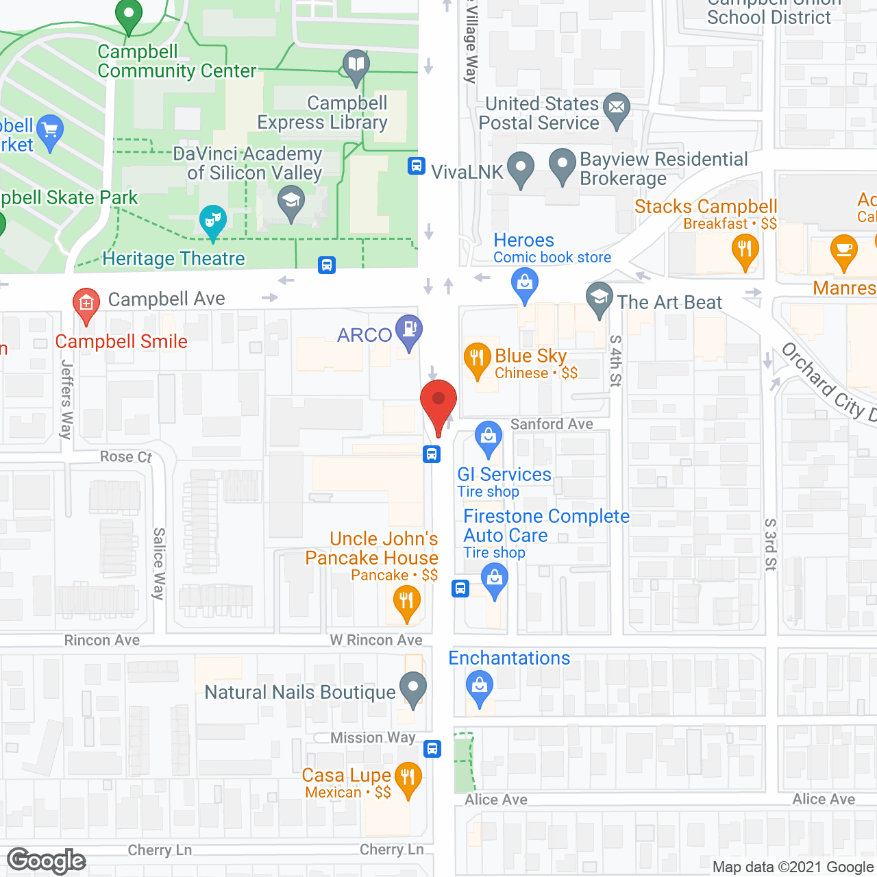 Map of the neighborhood around Merrill Gardens at Campbell