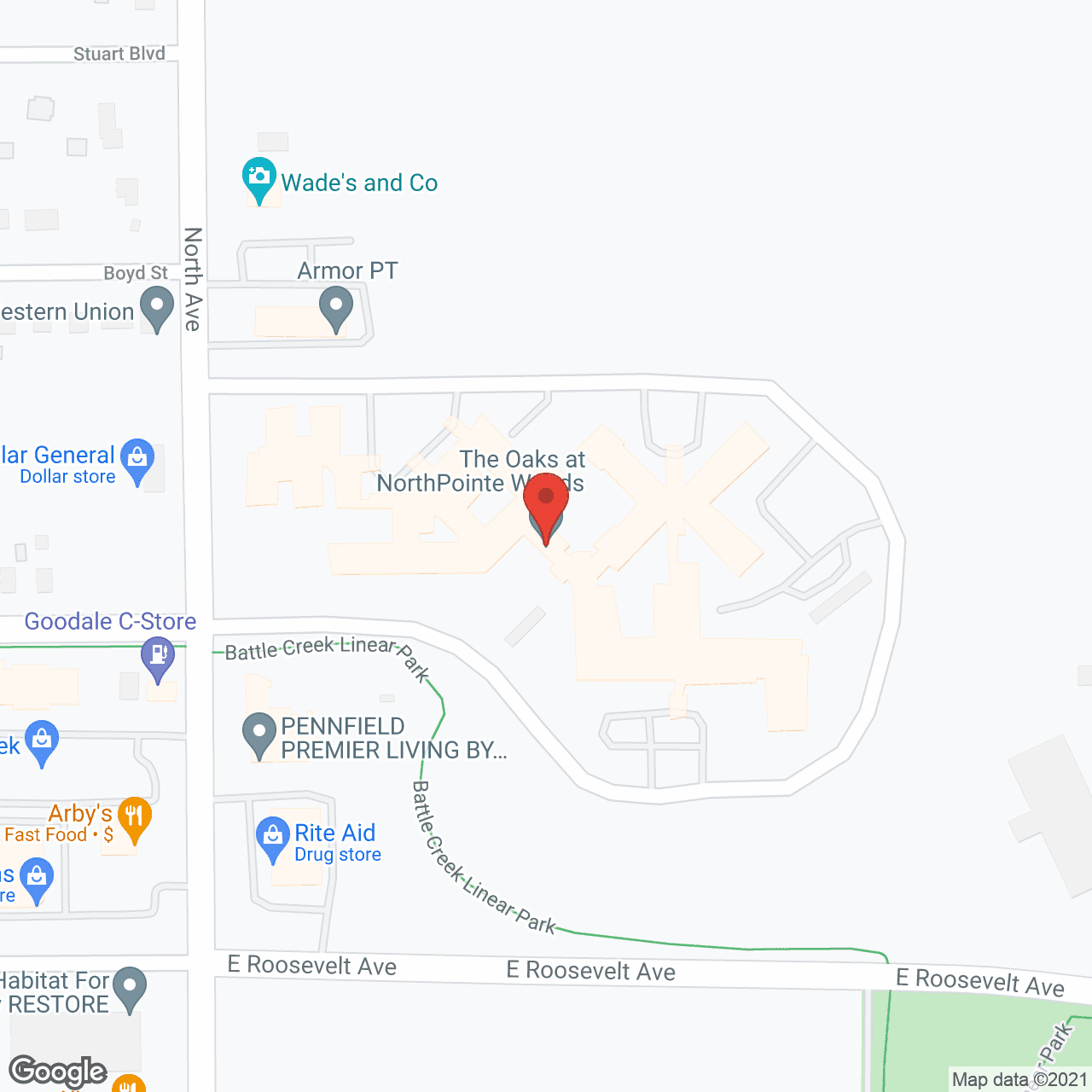 Map of the neighborhood around The Oaks at NorthPointe Woods