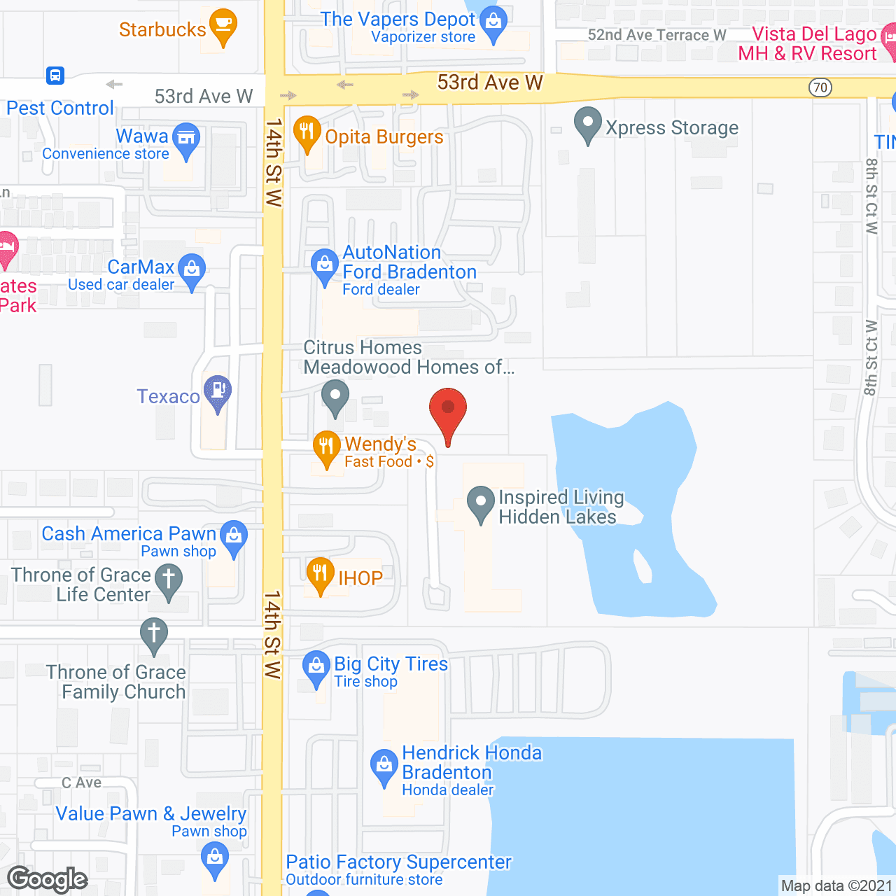Map of the neighborhood around Inspired Living at Hidden Lakes