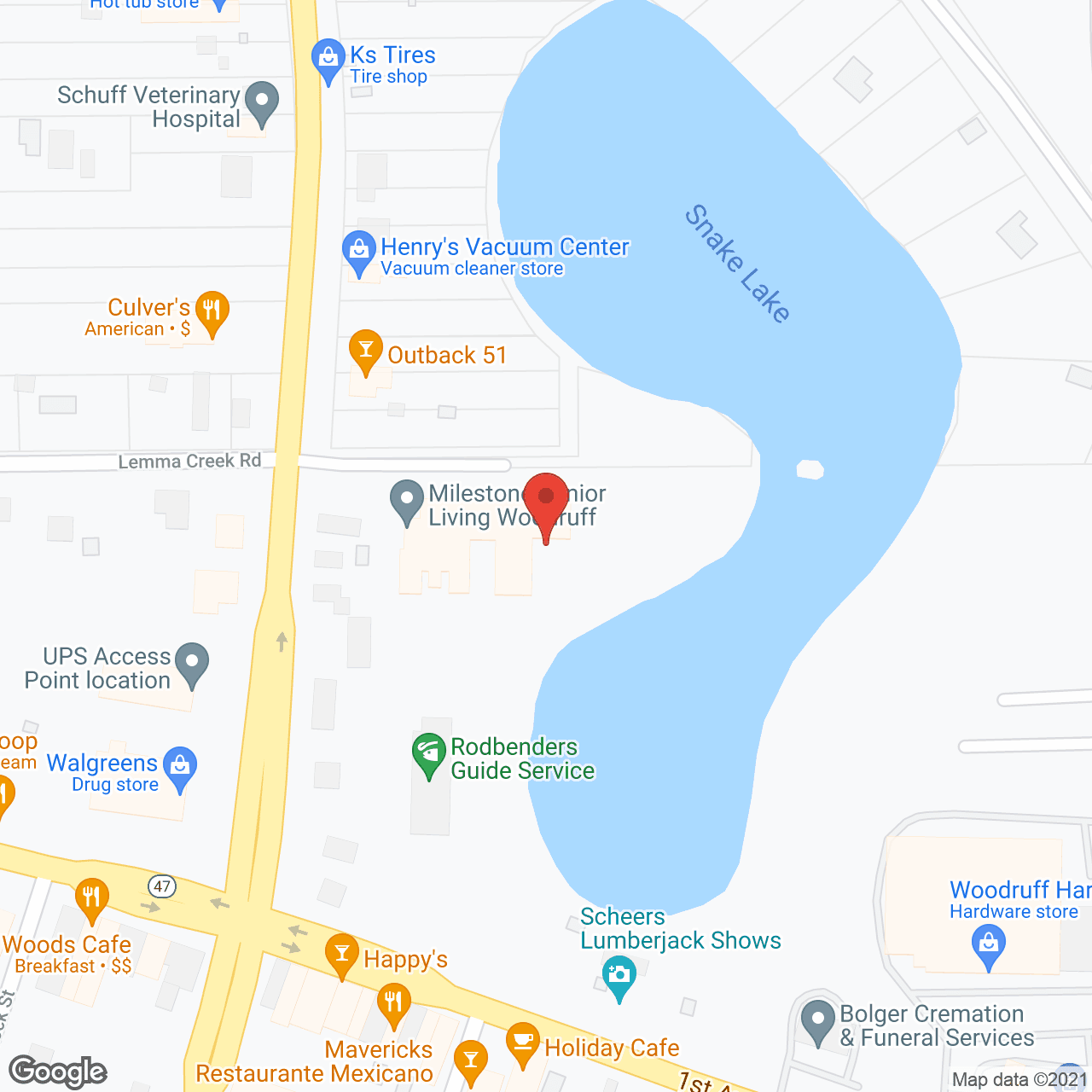 Map of the neighborhood around Milestone Senior Living Woodruff