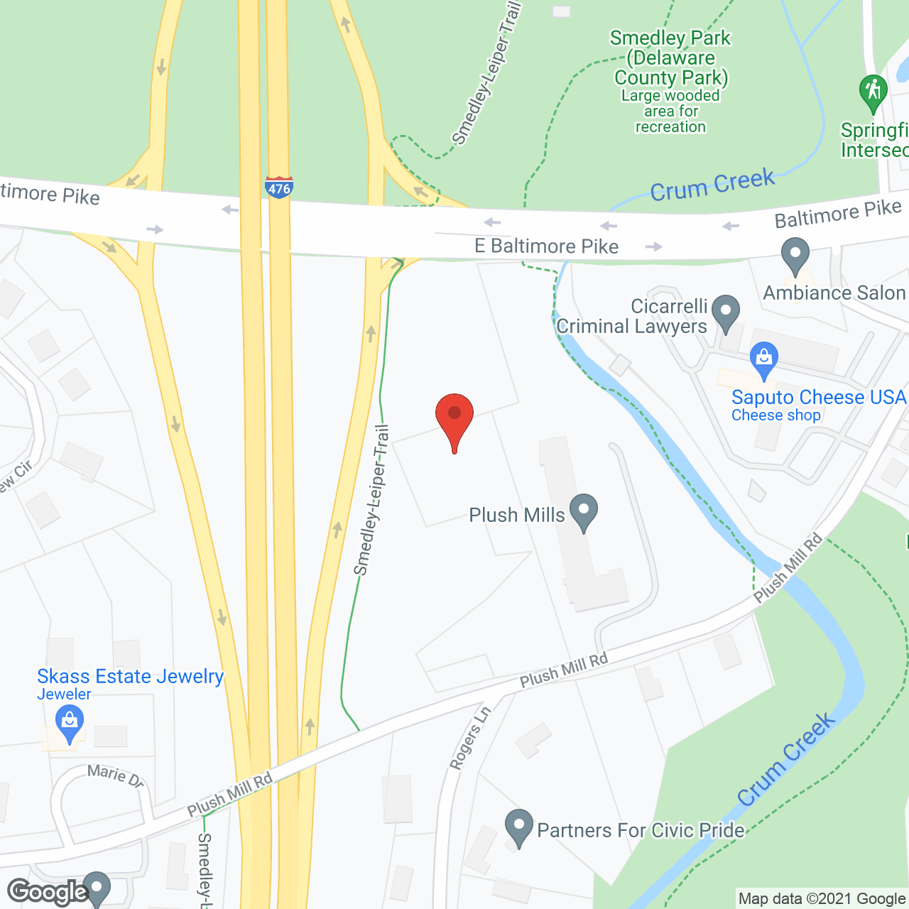 Map of the neighborhood around Plush Mills Senior Living