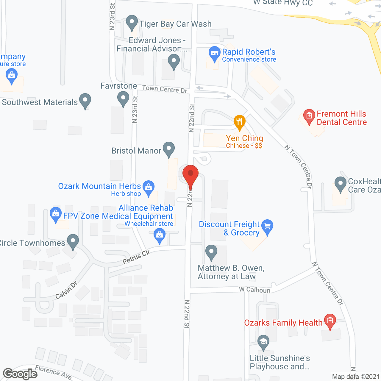 Map of the neighborhood around Essex of Ozark