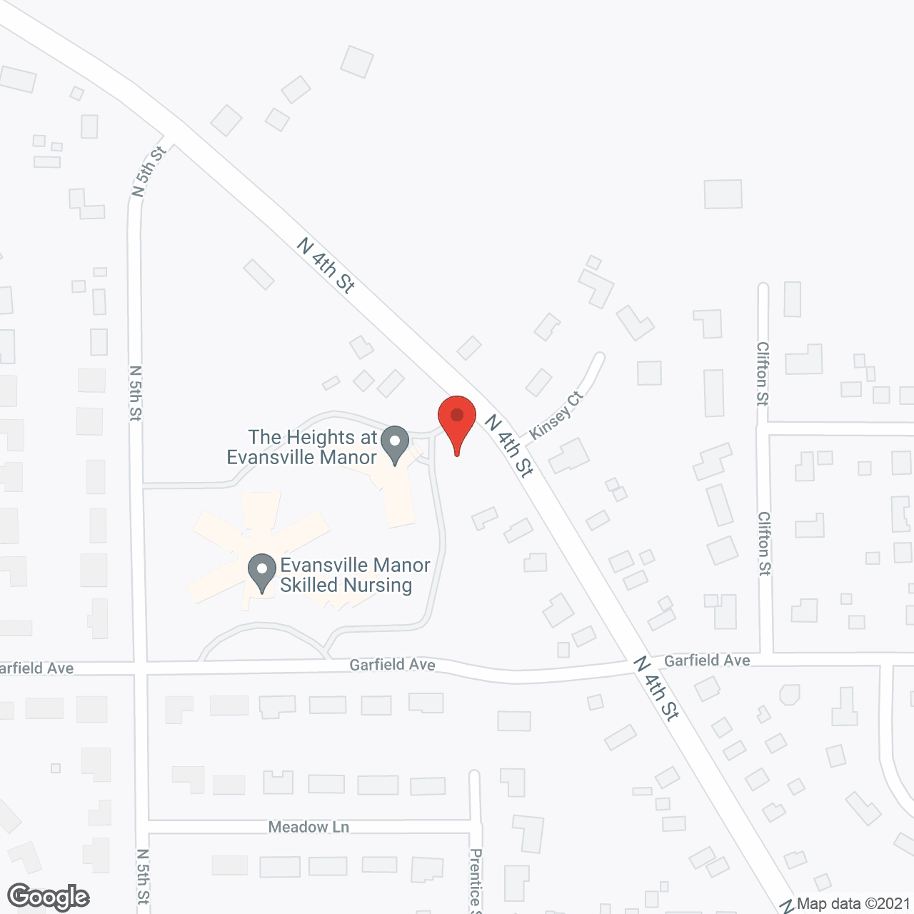 Map of the neighborhood around The Heights at Evansville Manor