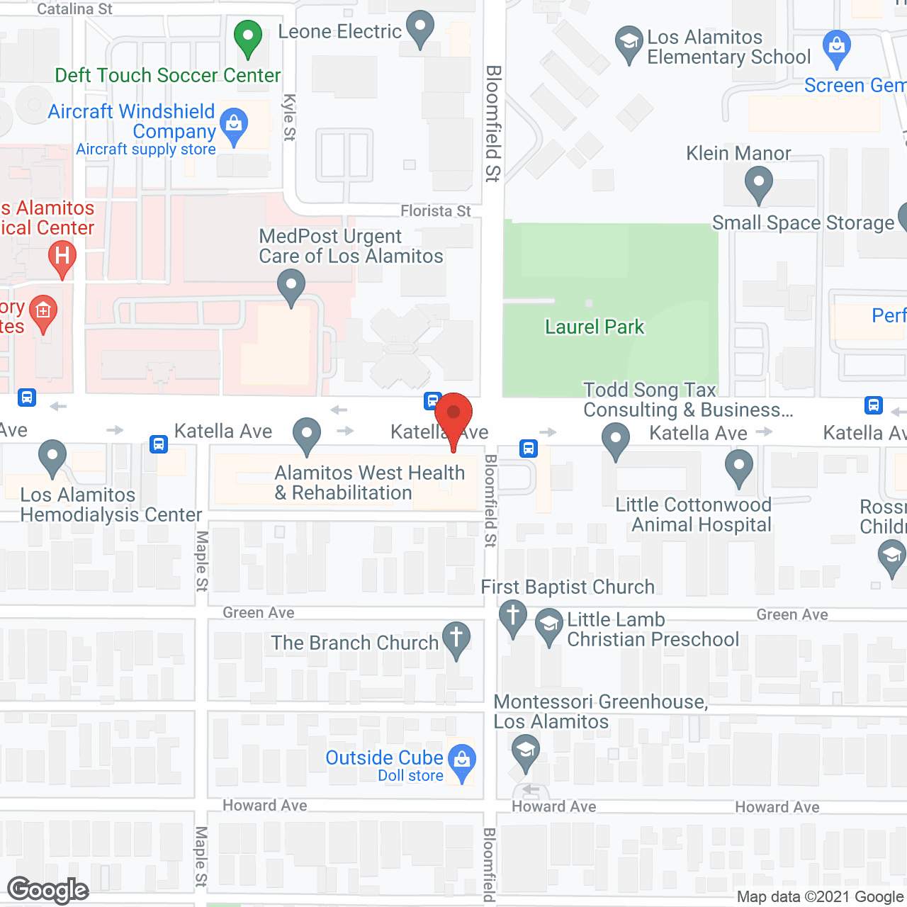 Map of the neighborhood around Katella Senior Living Community