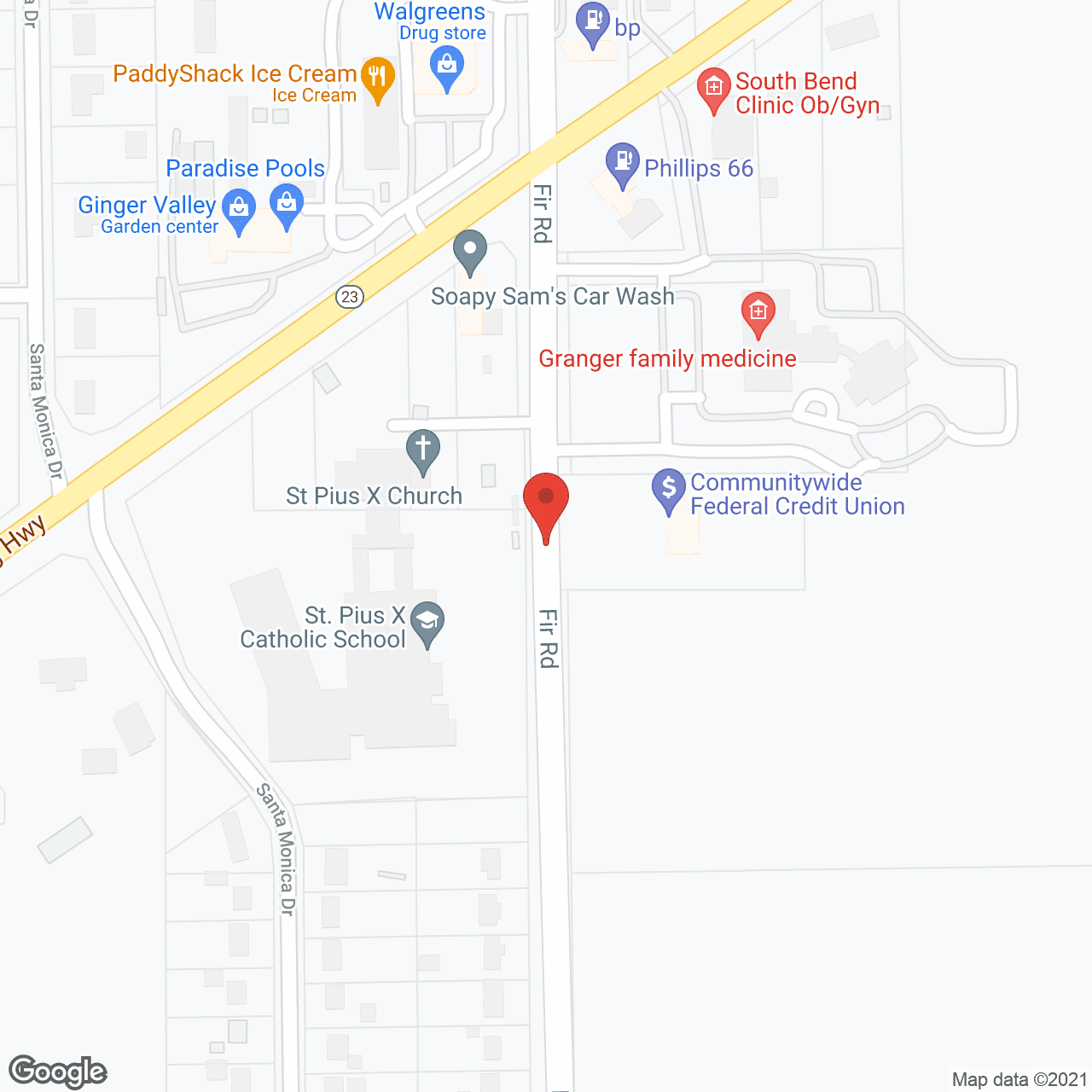 Map of the neighborhood around StoryPoint Granger