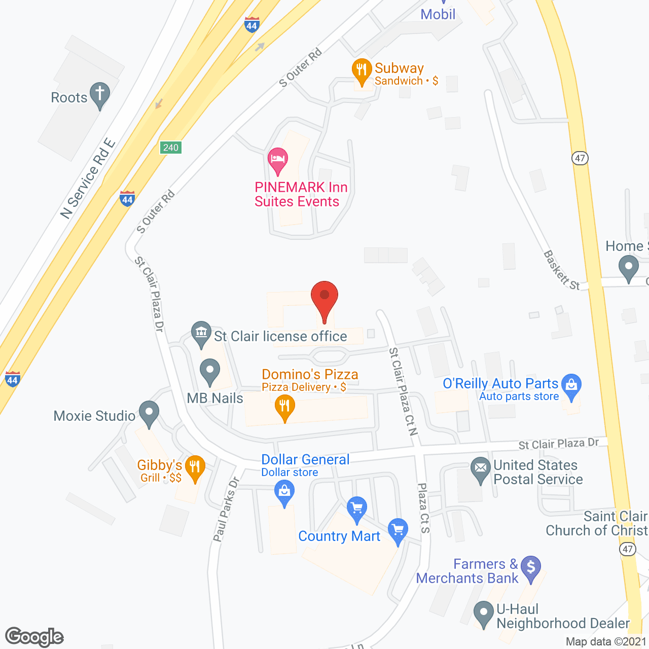 Map of the neighborhood around St. Clair Nursing Center