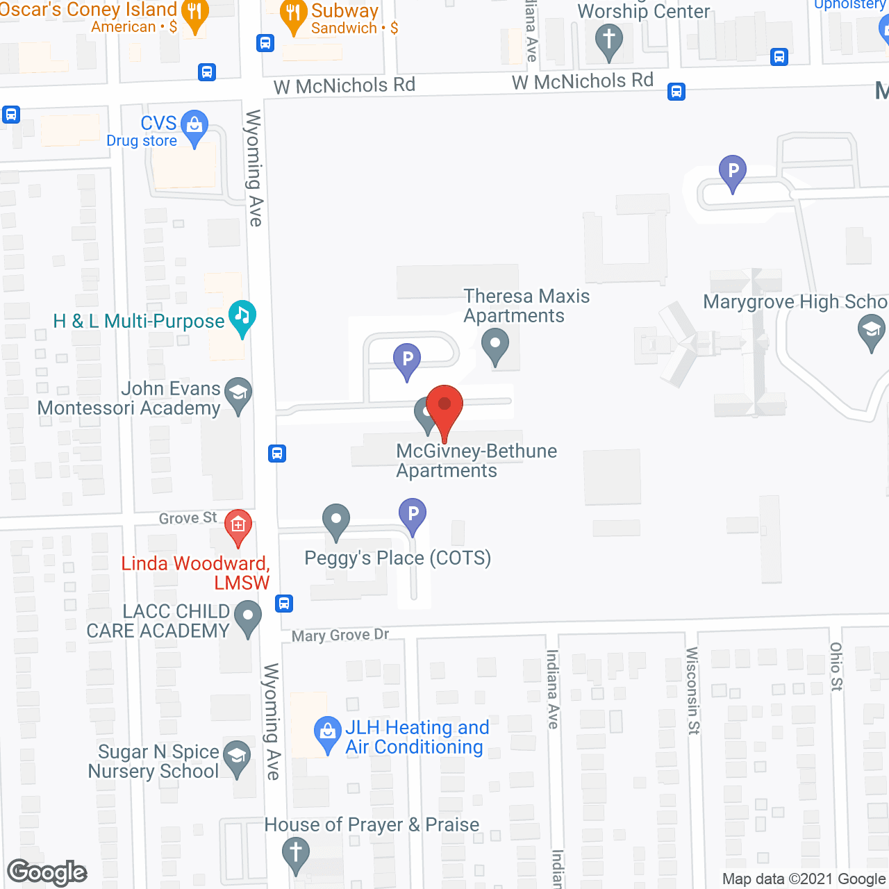Map of the neighborhood around McGivney-Bethune Apartments