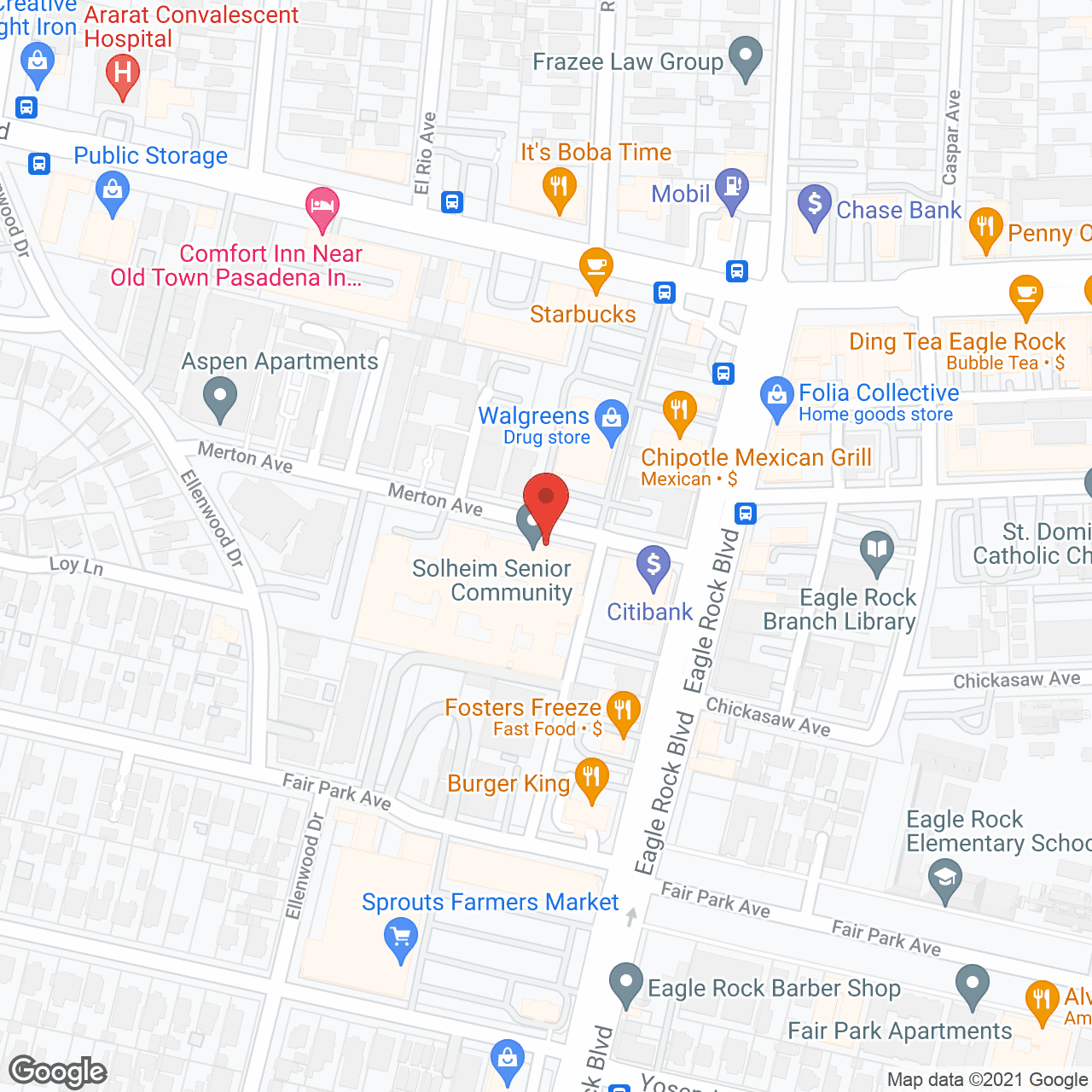 Map of the neighborhood around Solheim Senior Community