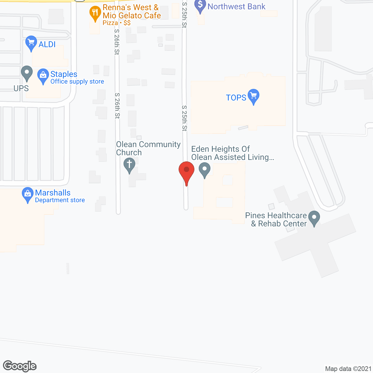 Map of the neighborhood around Eden Heights of Olean