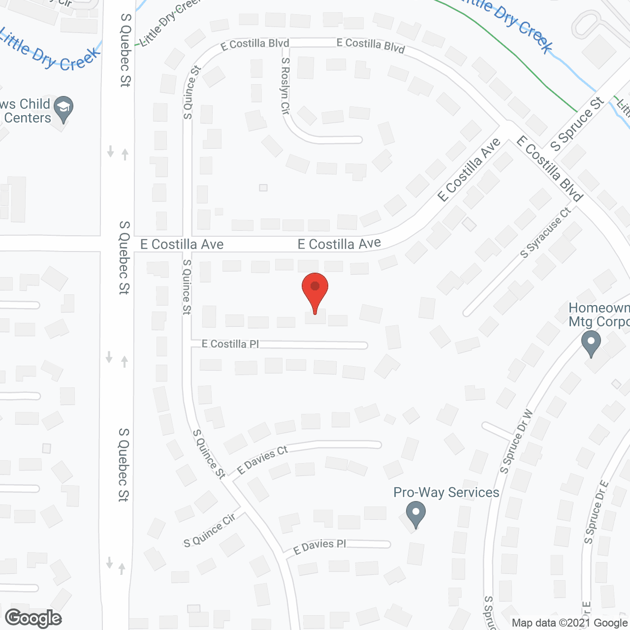 Map of the neighborhood around Penny Lane at Costilla