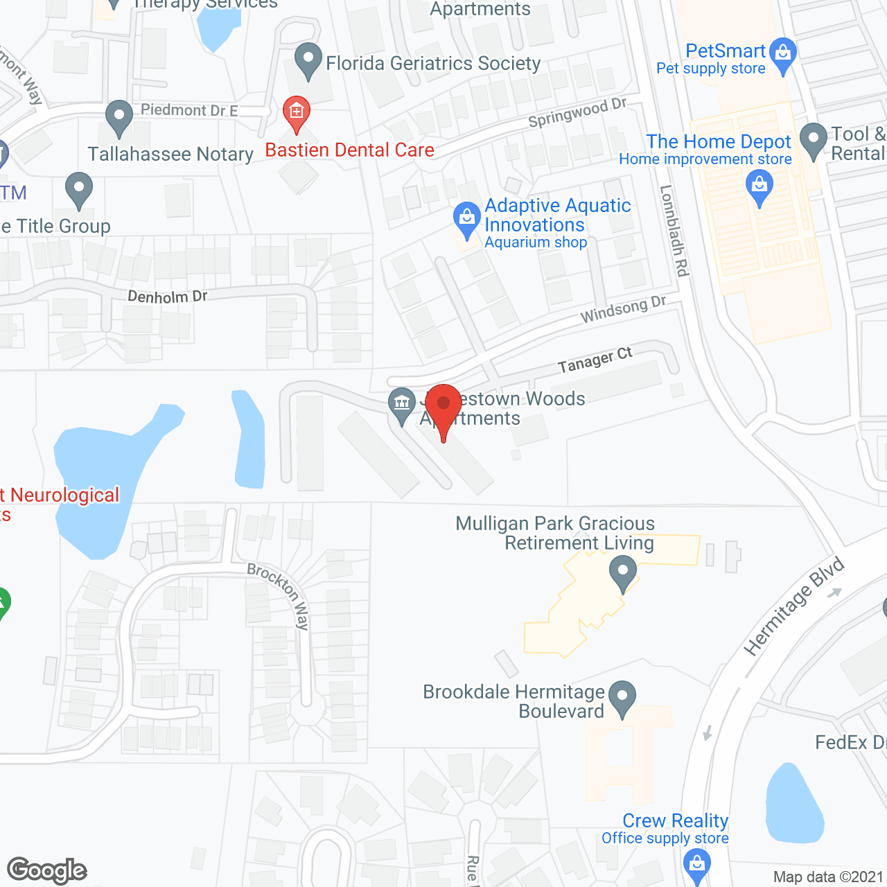 Map of the neighborhood around Jamestown Woods