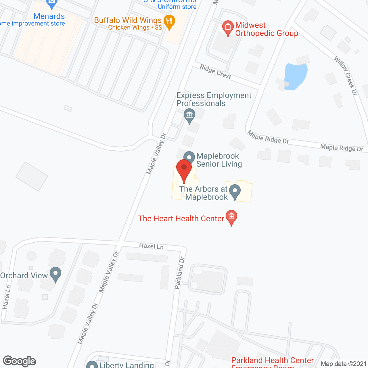 Map of the neighborhood around Maplebrook Assisted Living by Americare