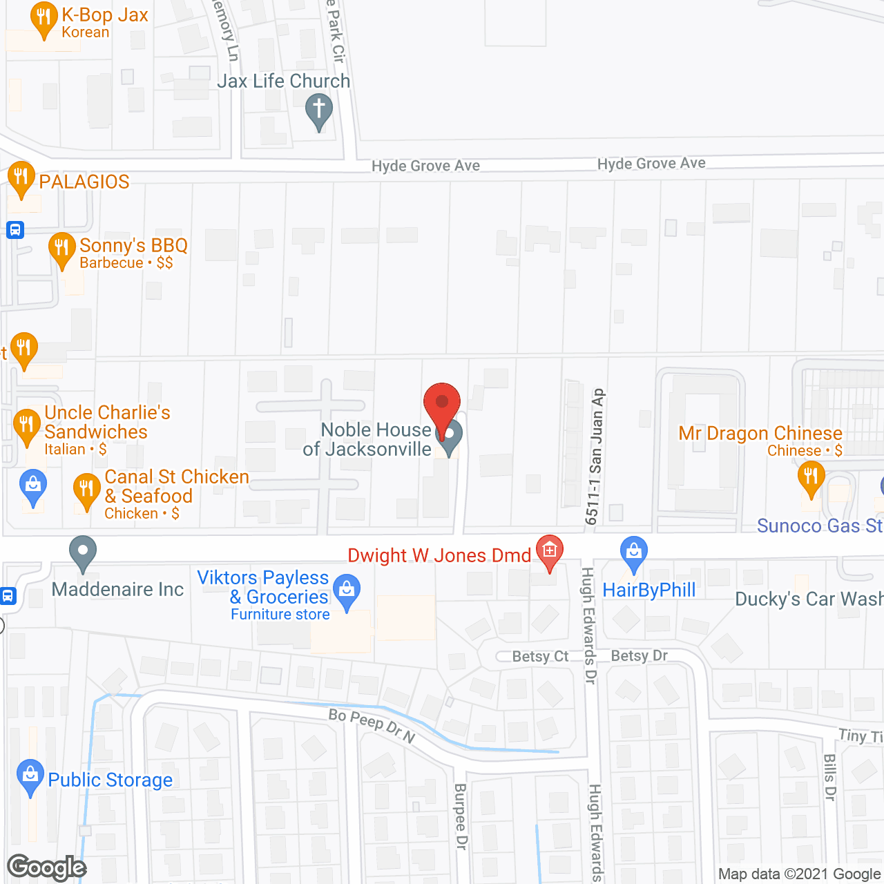Map of the neighborhood around Noble House of Jacksonville