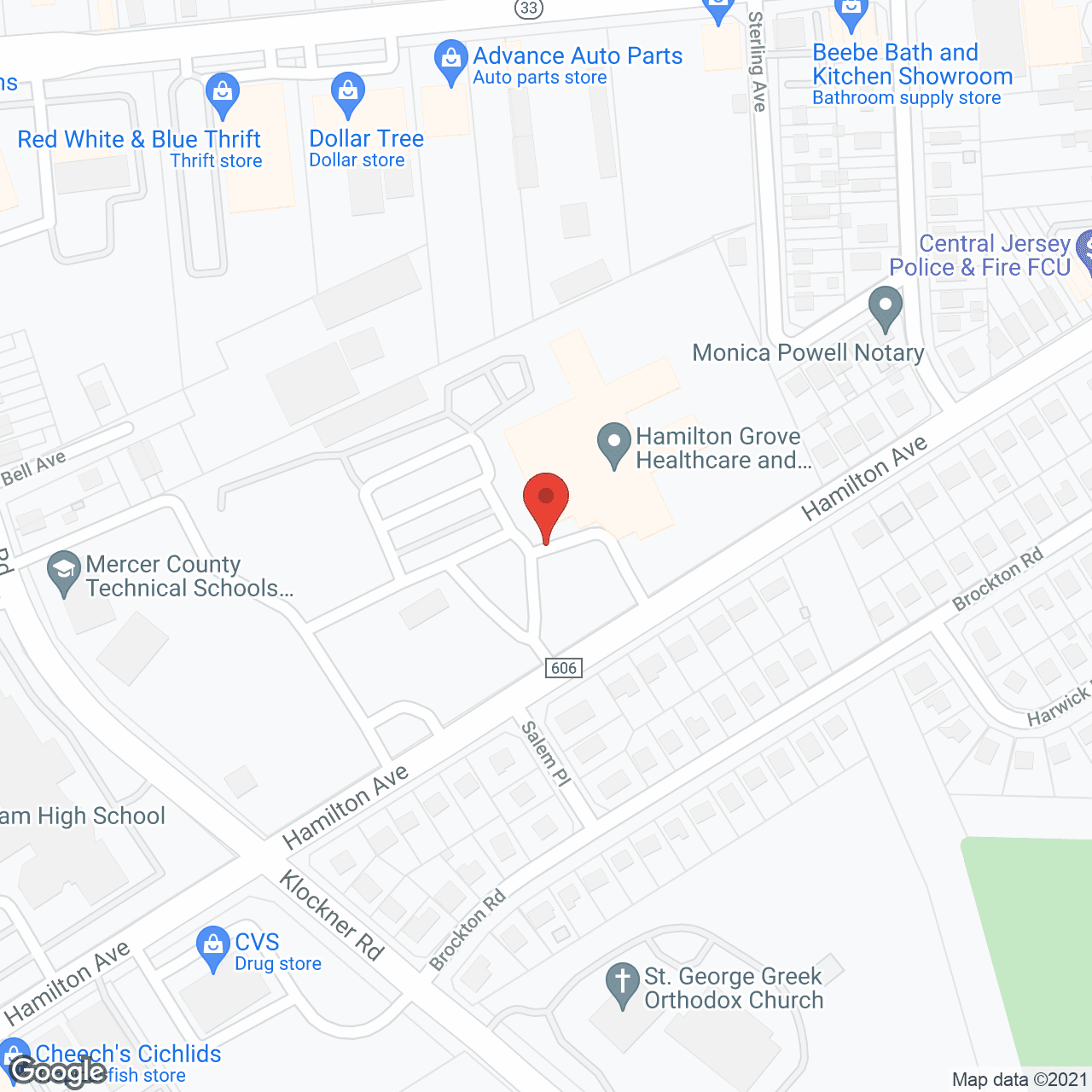 Map of the neighborhood around Mercer County Geriatric Ctr