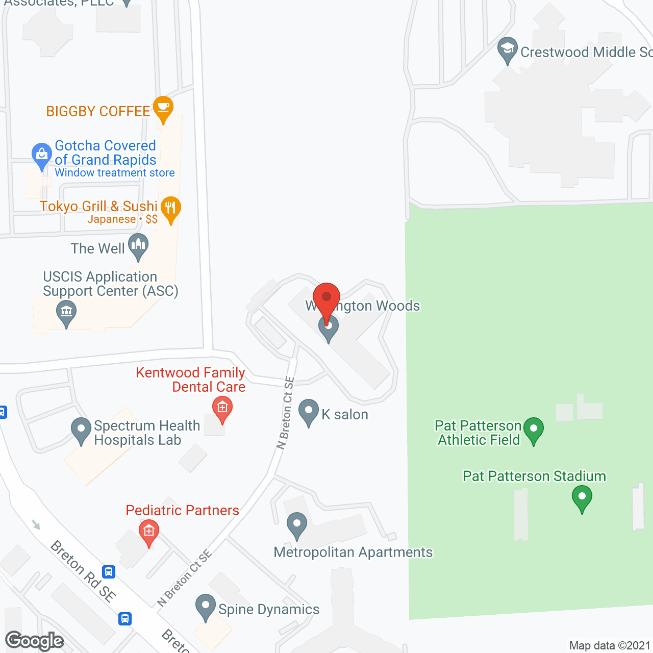 Map of the neighborhood around Wellington Woods