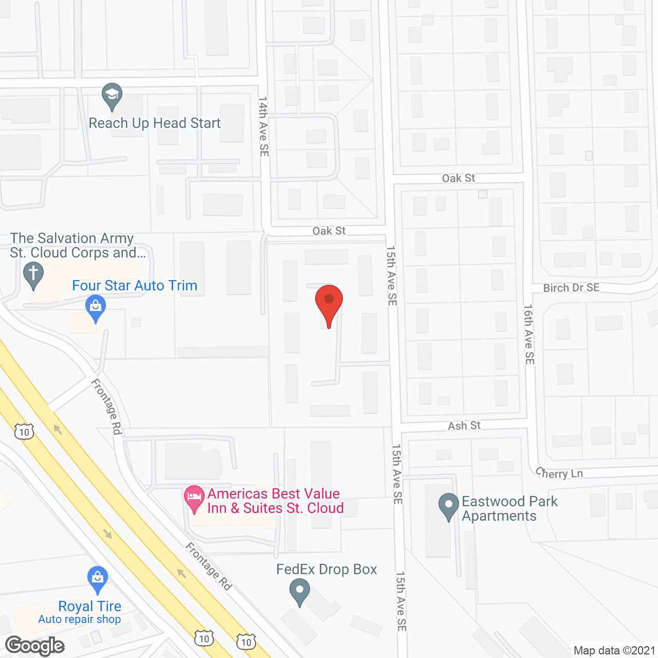 Map of the neighborhood around Oak Street