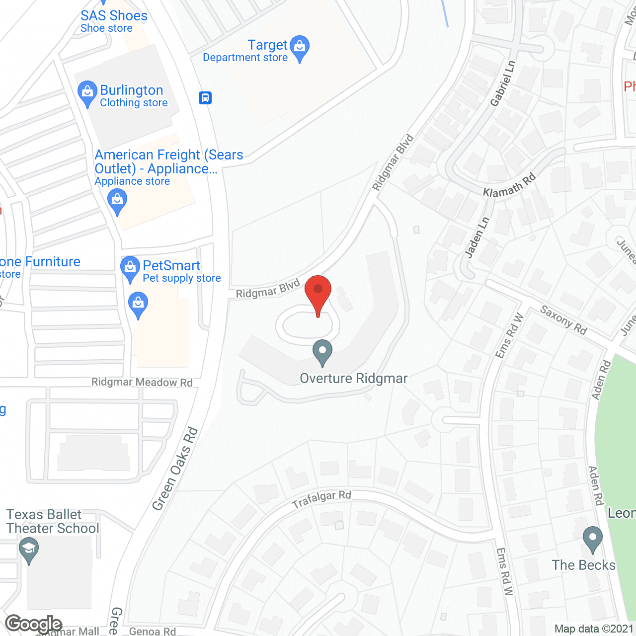 Map of the neighborhood around Overture Ridgmar  55 Apartment Homes
