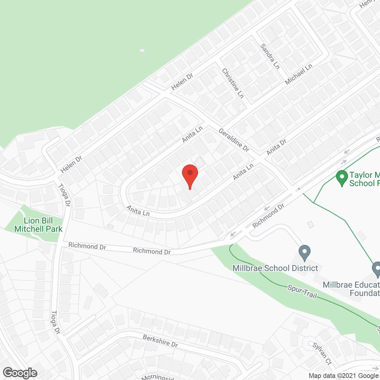 Map of the neighborhood around Millbrae Paradise Retirement Home