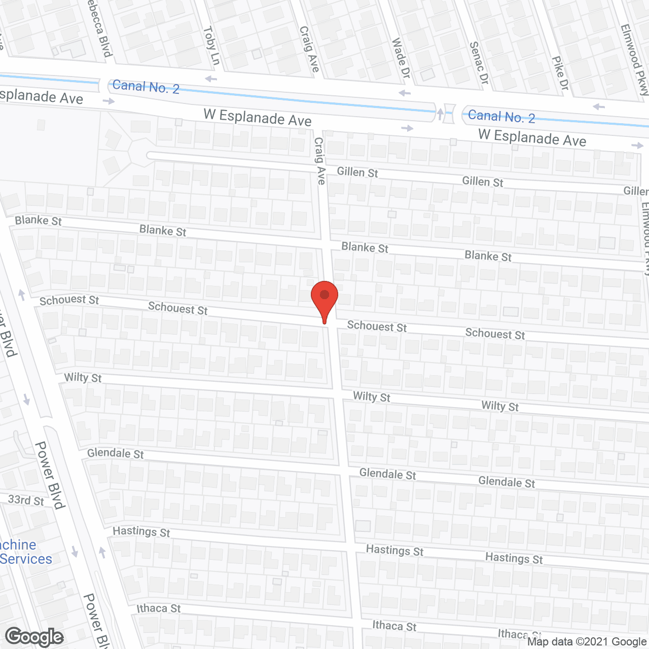 Map of the neighborhood around Schouest House