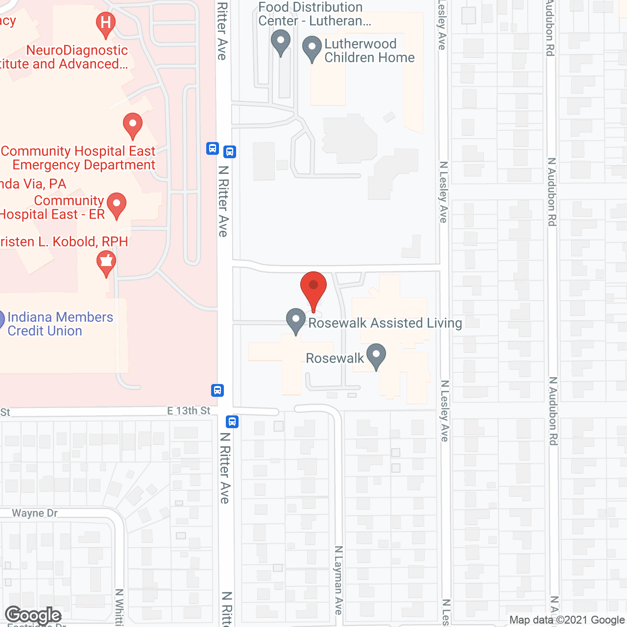 Map of the neighborhood around Rosewalk at Lutherwoods Assisted Living