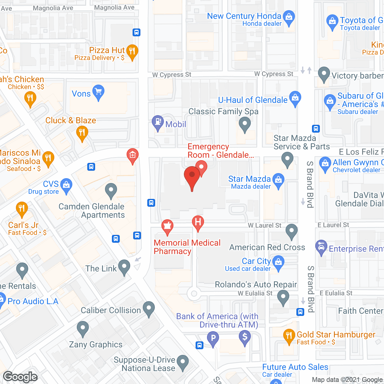 Map of the neighborhood around Glendale Memorial Hospital