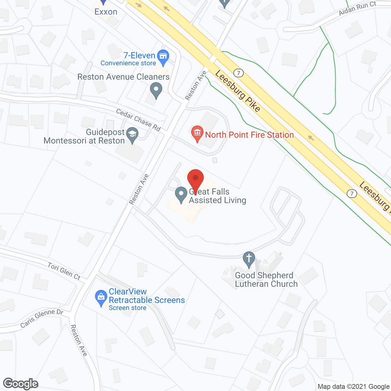 Map of the neighborhood around Great Falls Assisted Living